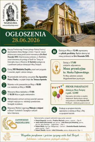 Ogłoszenia, 28.06.2026r